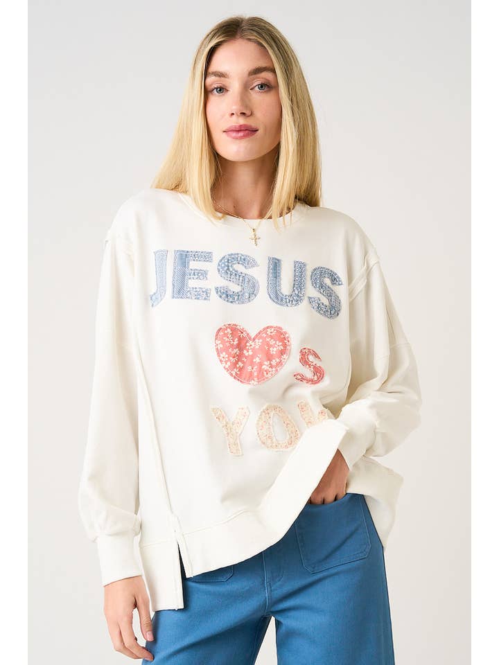Jesus Loves You Patchwork Sweatshirt