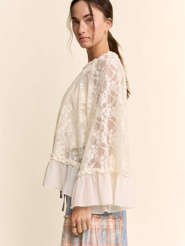 Davi & Dani Sheer Bell Sleeve Blouse