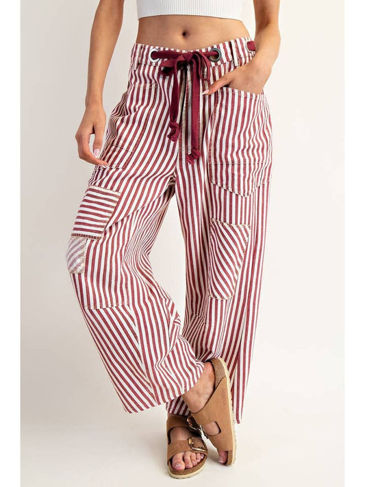 Striped Drawstring Barrel Pants