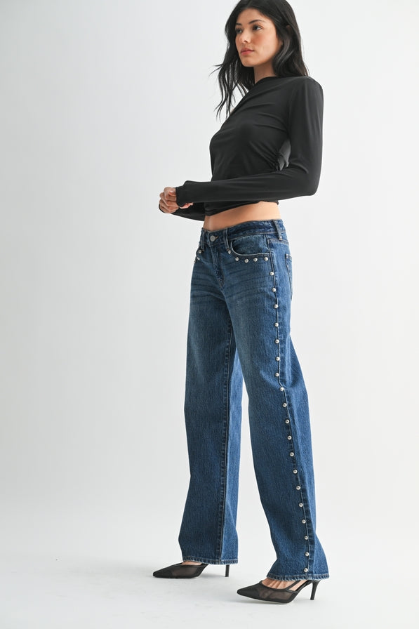 JBD Low Rise Studded Baggy Jeans