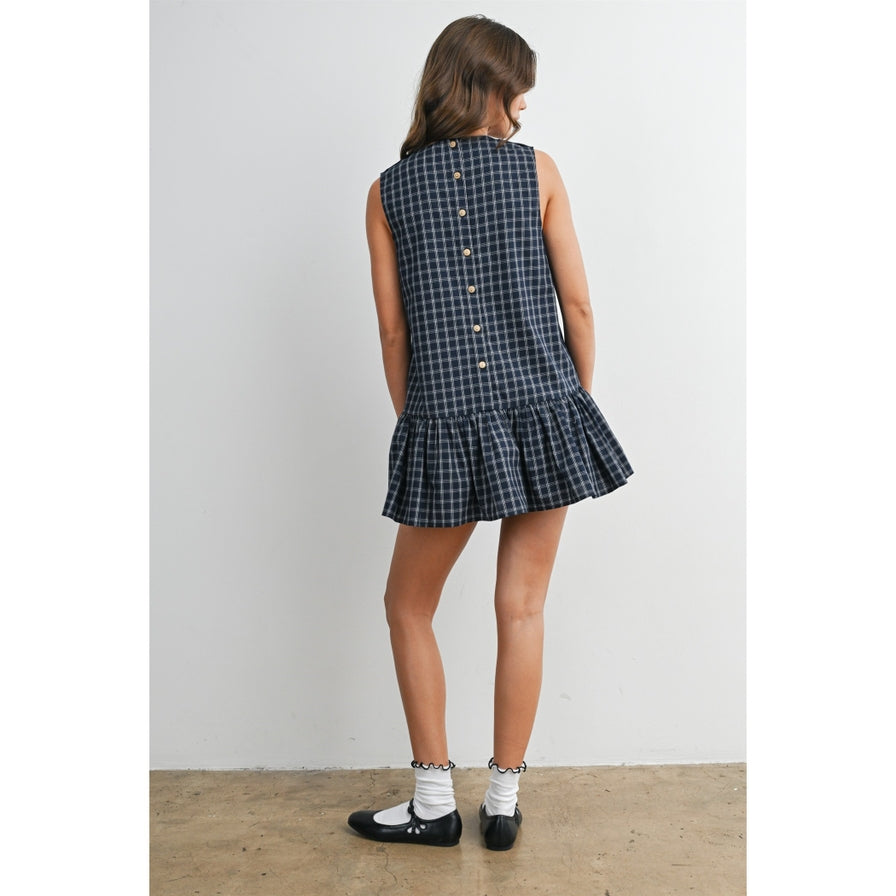 Plaid Button Back Peplum Mini Dress