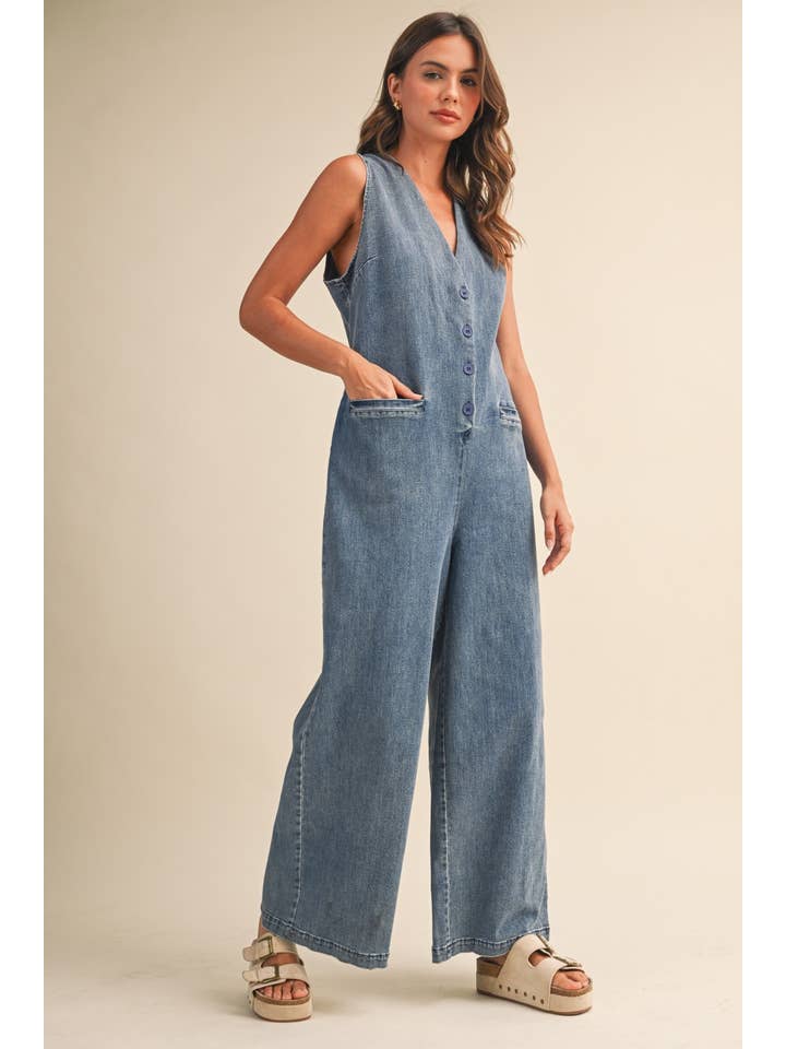 Klesis Sleeveless Denim Jumpsuit