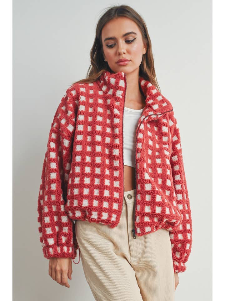 Buttermelon Checkered Sherpa Jacket