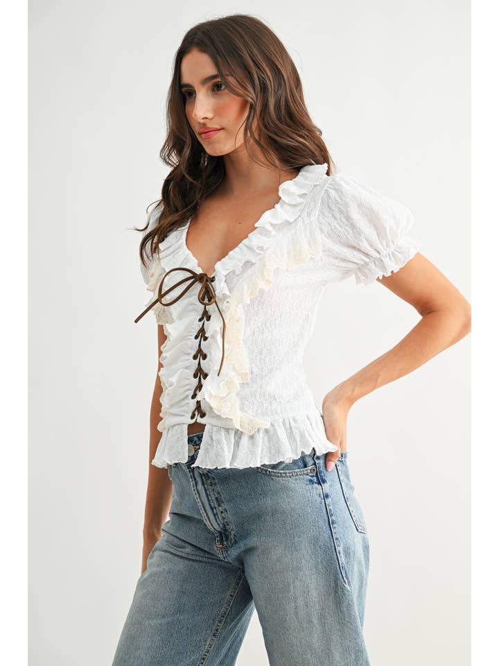 Camelia Ruffle Lace Up Top