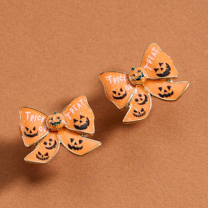 Pumpkin Bow Enamel Earrings