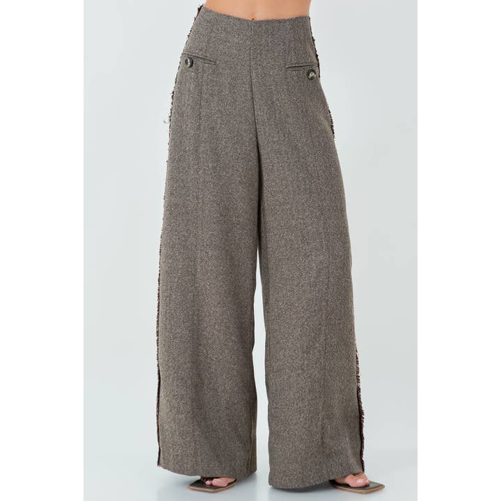 Herringbone Fray Hemmed Trousers