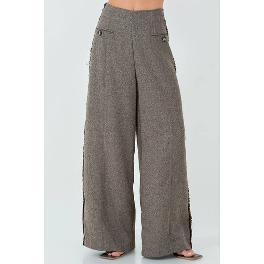 Herringbone Fray Hemmed Trousers