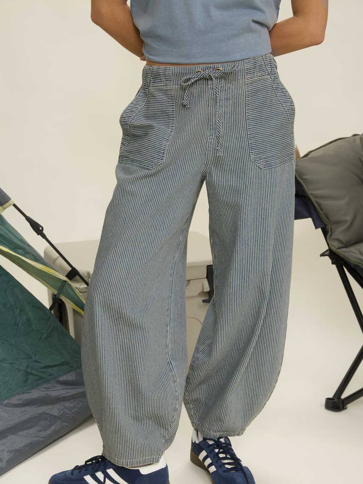 Blu Pepper Stripe Denim Tie Waist Pants