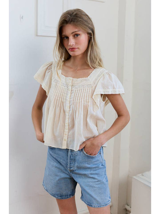 Lace Trim Pintuck Blouse