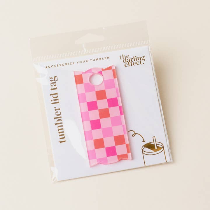 Pink Checkered Tumbler Lid Tag