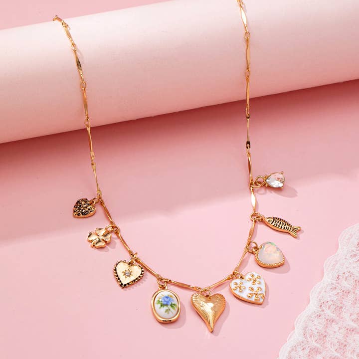 Porcelain Hearts Charm Necklace