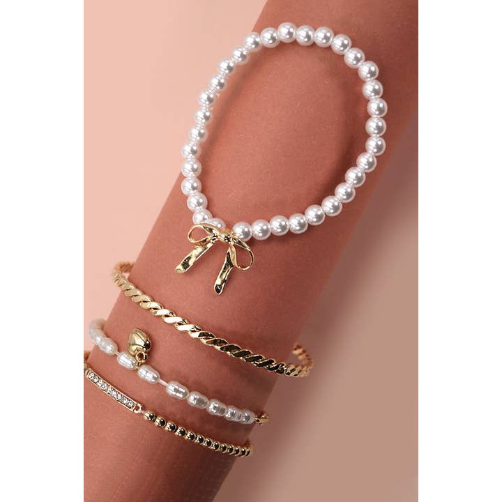 Pearl Rhinestone Bangle Set