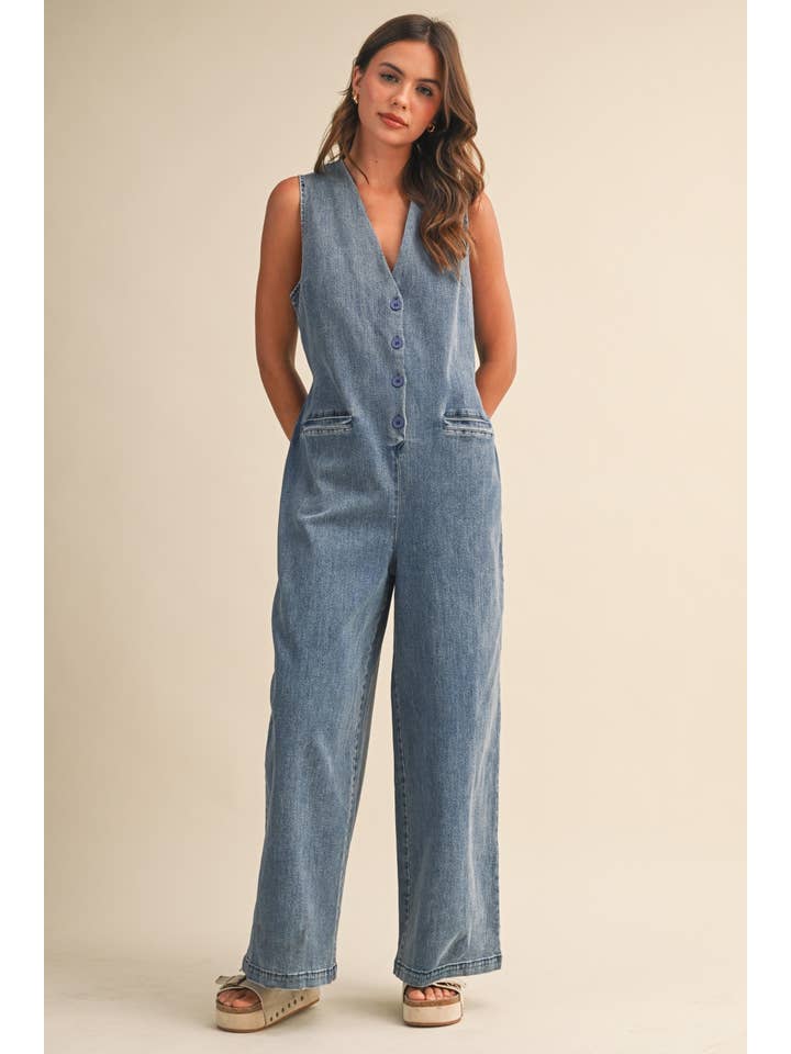 Klesis Sleeveless Denim Jumpsuit