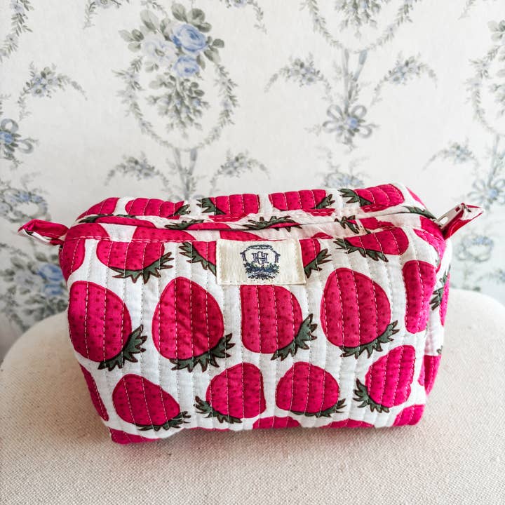 Sassy Strawberry Quilted Cosmetic Bags - Set of 3