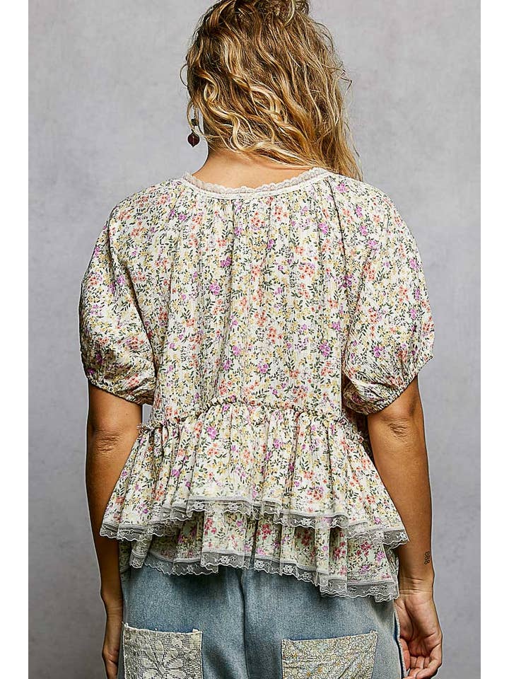 POL Floral Balloon Sleeve Woven Top