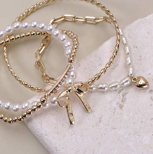 Pearl Rhinestone Bangle Set