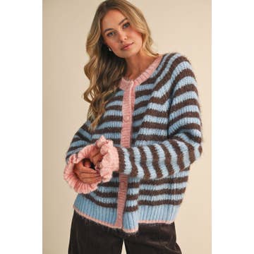 Klesis Ruffle Sleeve Striped Sweater