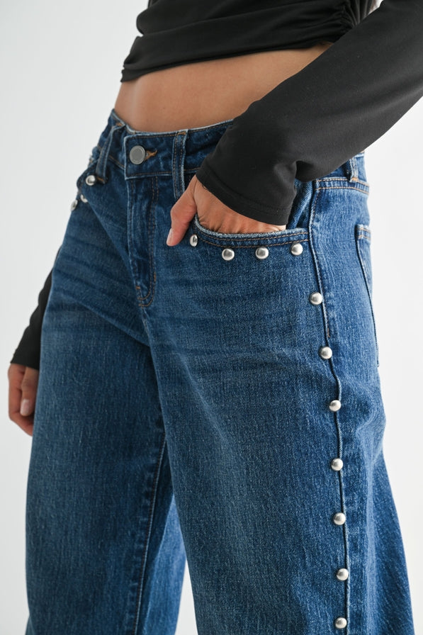 JBD Low Rise Studded Baggy Jeans