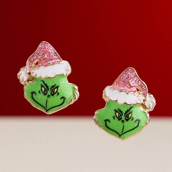 Christmas Grinch Enamel Earrings