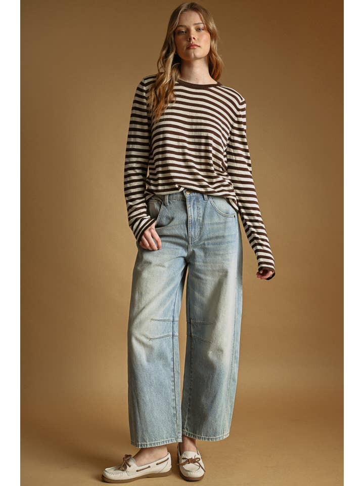 Miou Muse Round Neck Striped Long Sleeve