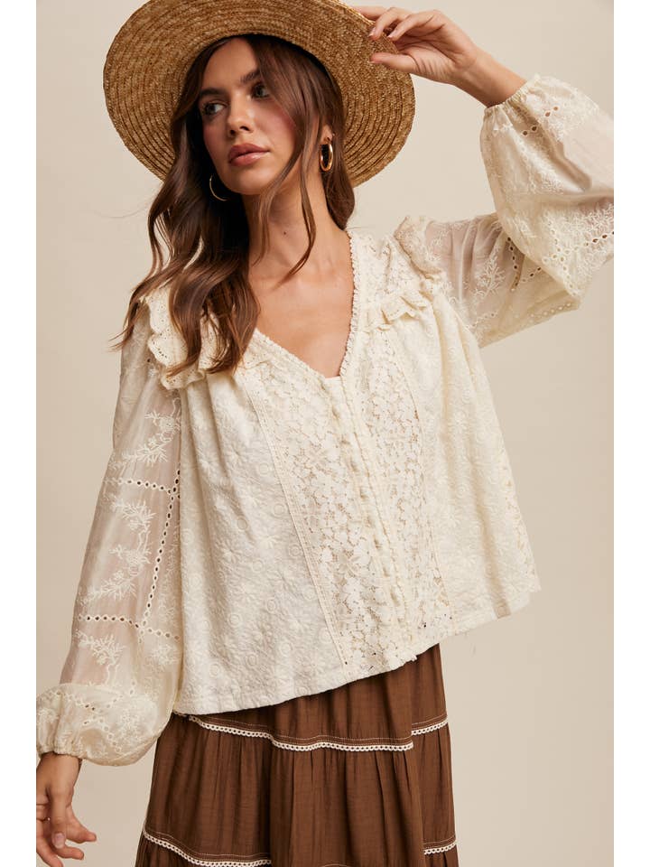 Listicle Embroidered Lace Blouse