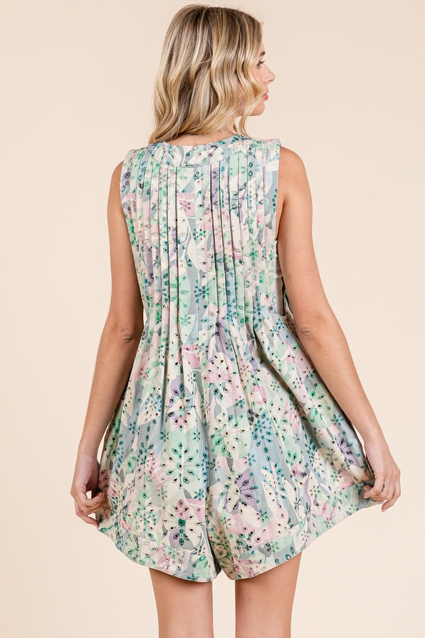 Floral Eyelet Pleated Romper