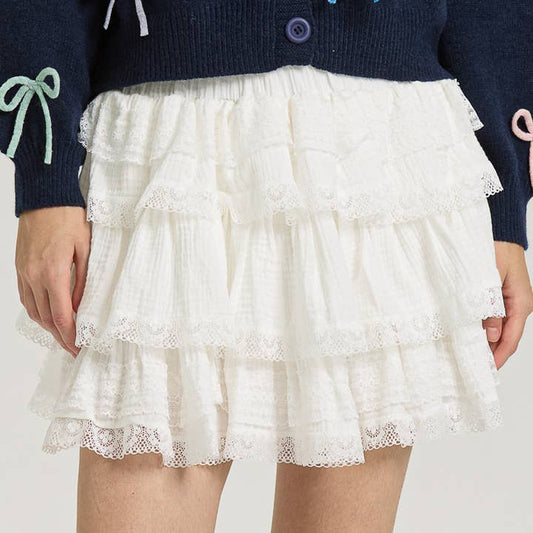 Rosie Posie White Tiered Mini Skirt