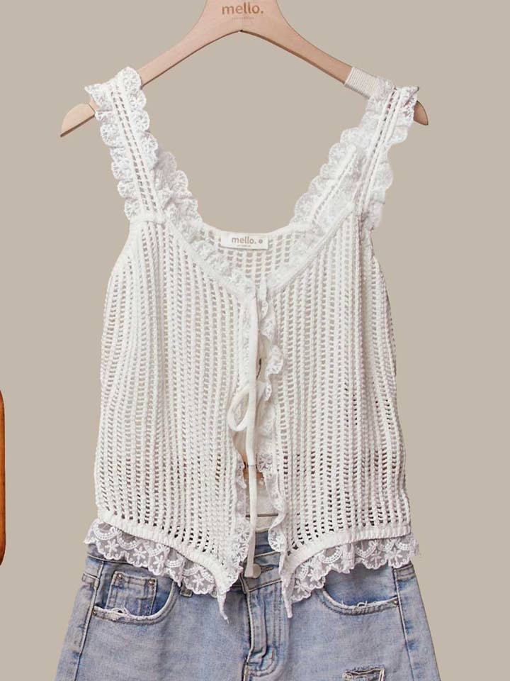 Lace Trim Sleeveless Knit Vest