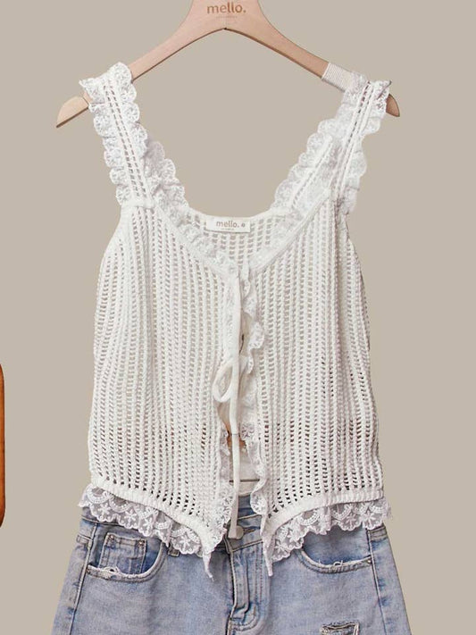 Lace Trim Sleeveless Knit Vest