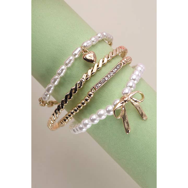 Pearl Rhinestone Bangle Set