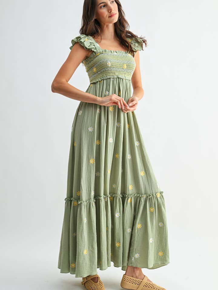 Camellia Floral Embroidered Maxi Dress
