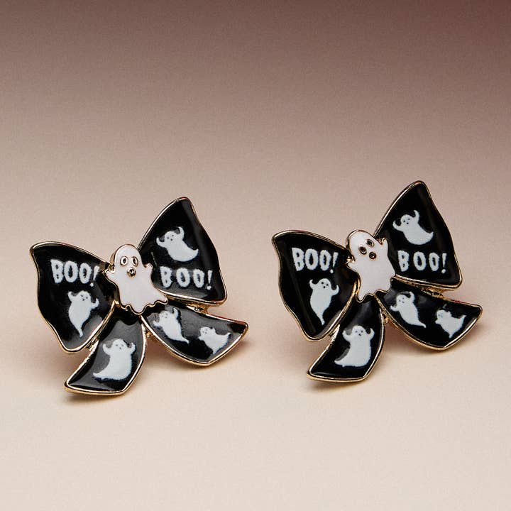 Ghost Bow Enamel Earrings