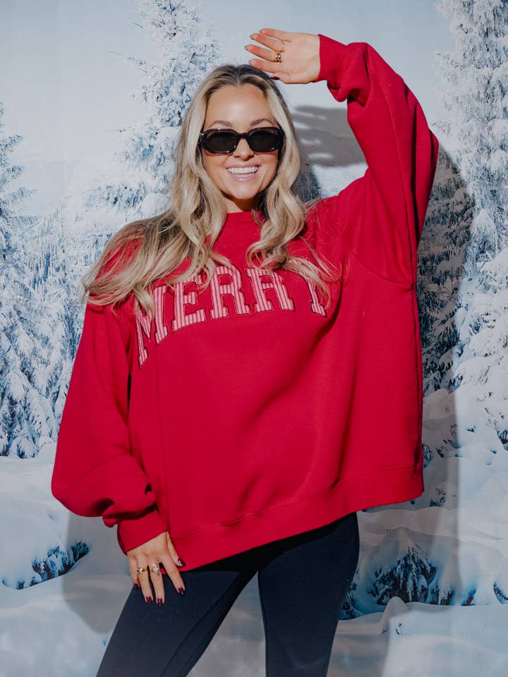 LivyLu Holiday Merry Striped Mock Neck