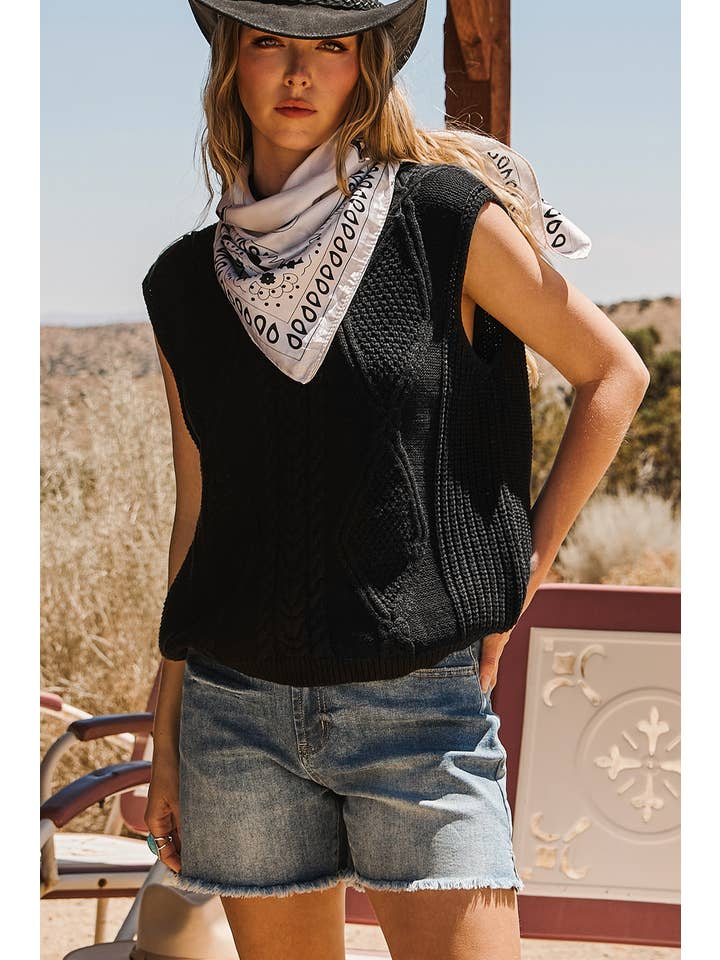 Cable Knit Mock Neck Sweater Vest