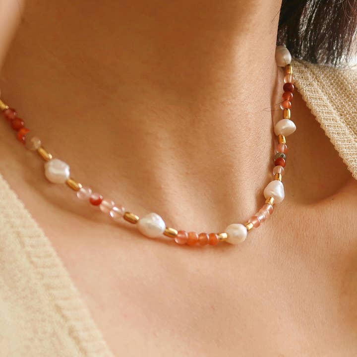 Bohemian Rose Pearl & Bead Necklace