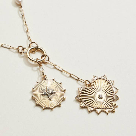 Pearl Chain Sun & Heart Necklace