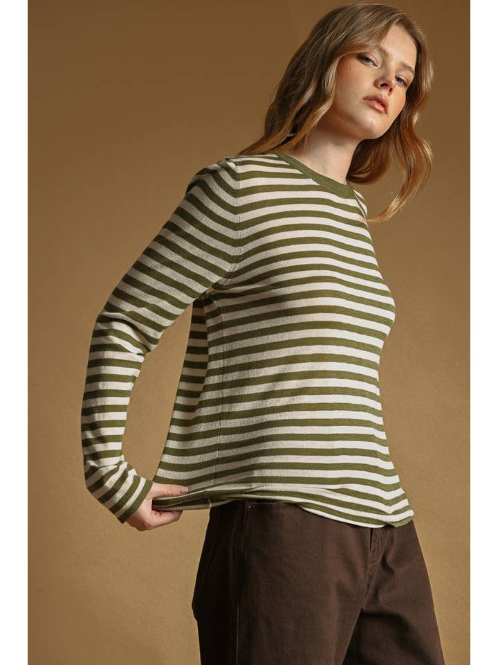 Miou Muse Round Neck Striped Long Sleeve