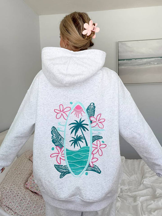 Sunkissed Coconut Surfing The Waves Embroidered Hoodie