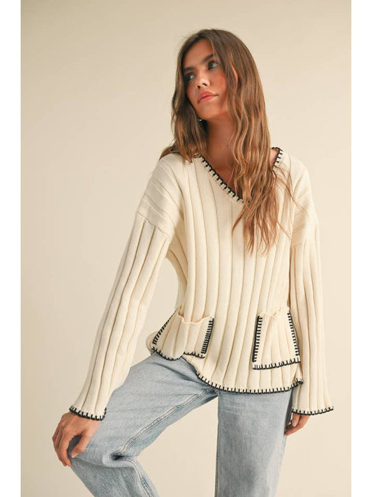 Miou Muse Wide Ribbed Stitched Sweater