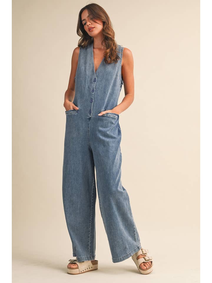 Klesis Sleeveless Denim Jumpsuit