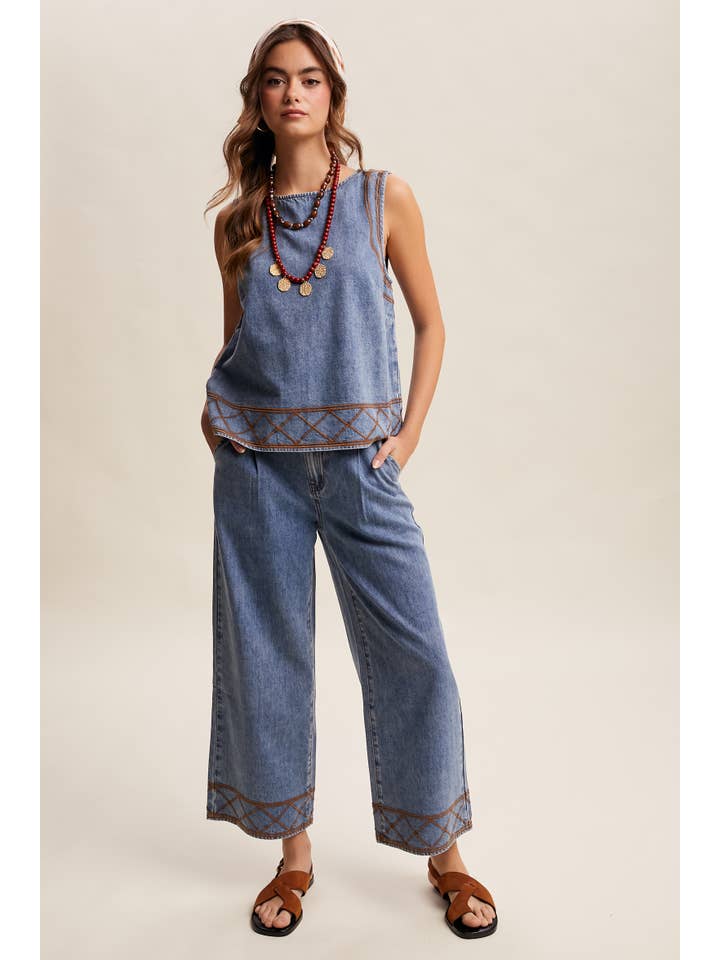 Listicle Embroidered Denim Set