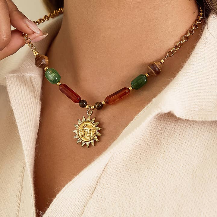 Beaded Sun Pendant Necklace