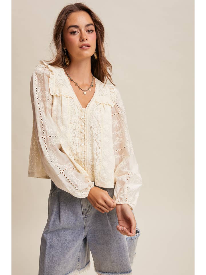 Listicle Delicate Lace Embroidered Blouse