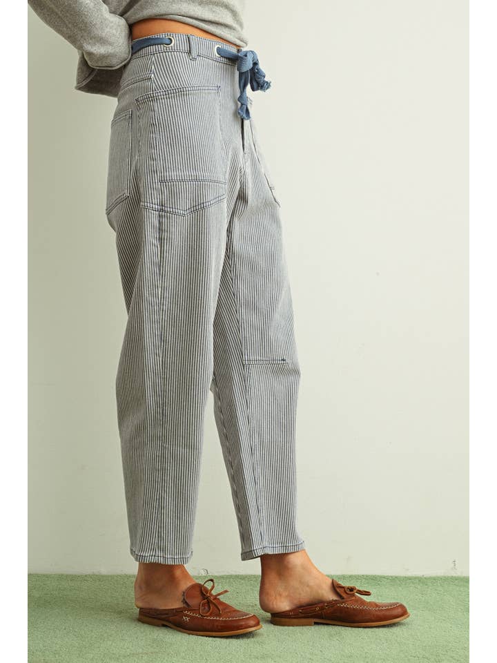 Striped Washed Barrel Pants