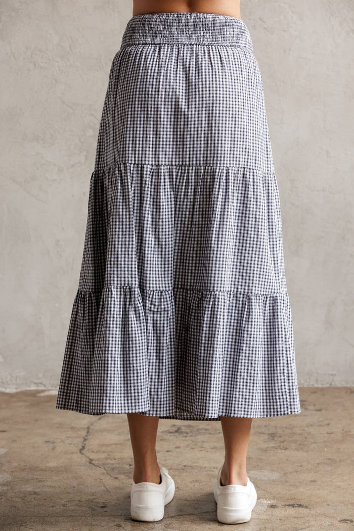 Storia Tiered Gingham Midi Skirt