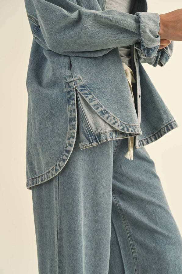 Miou Muse Washed Snap Button Denim Shacket