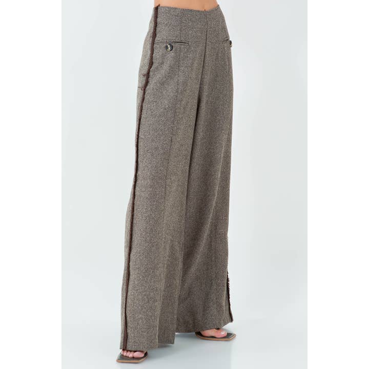 Herringbone Fray Hemmed Trousers