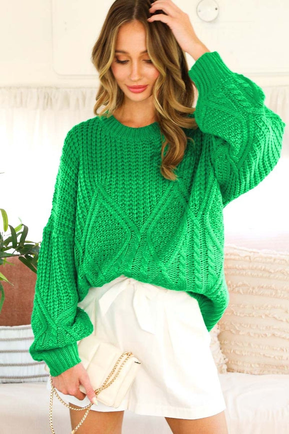 Vine & Love Cable Knit Round Neck Sweater
