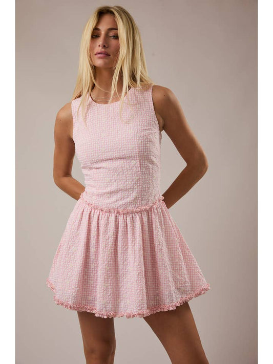 Le Lis Drop Waist Gingham Mini Dress