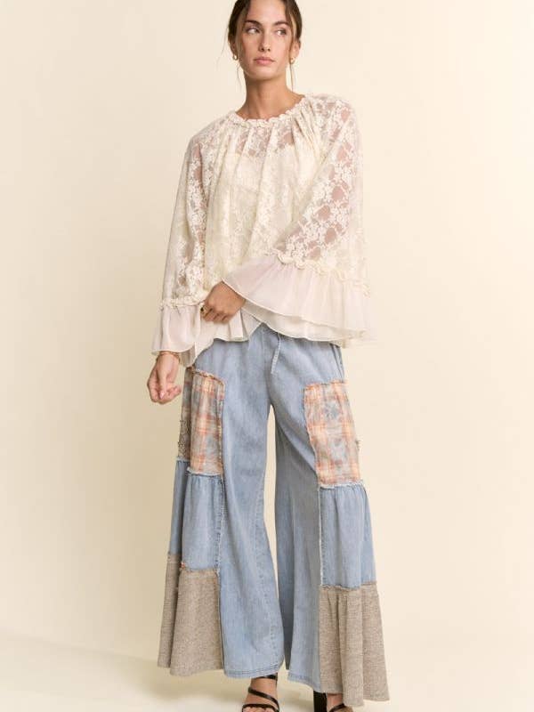 Davi & Dani Sheer Bell Sleeve Blouse